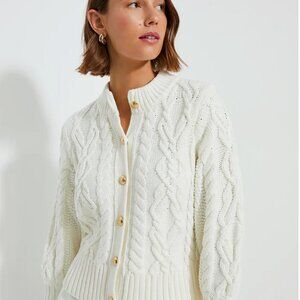 Tuckernuck Ivory Colette Cable Knit Cardigan with Gold Buttons M